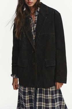 ZARA БЛЕЙЗЕР ИЗ 100% ЗАМШИ С КАРМАНАМИ, ЦВЕТ РЖАВЧИНЫ