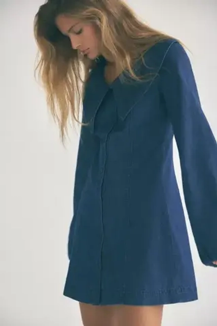 ZARA ДЖИНСОВОЕ ПЛАТЬЕ TRF С БОЛЬШИМ ОТЛОЖНЫМ ВОРОТНИКОМ, СИНИЙ