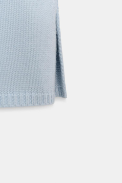 ZARA ТРИКОТАЖНЫЙ ЖИЛЕТ С АКЦЕНТНЫМИ ПЛЕЧАМИ, СИНИЙ