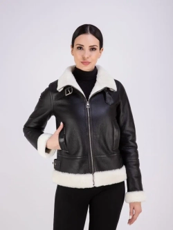 Дубленка женская натуральная короткая с капюшоном Турция