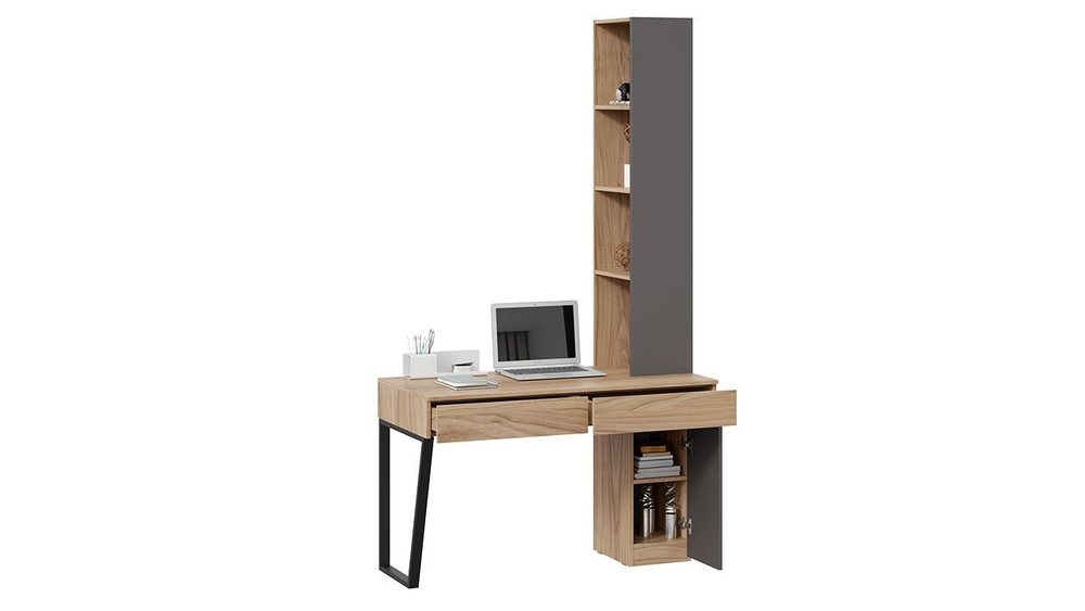 Стол письменный угловой с ящиками и шкафом Яблоня Беллуно/Графит софт 58,2х120х217,1 см