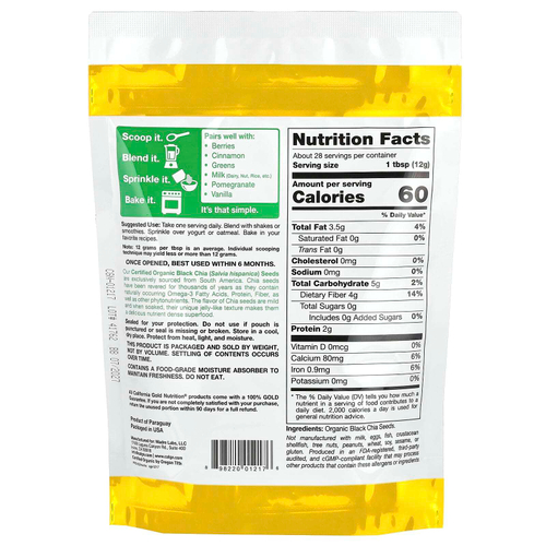 California Gold Nutrition, Superfoods, органические семена чиа, 12 унций (340 г)