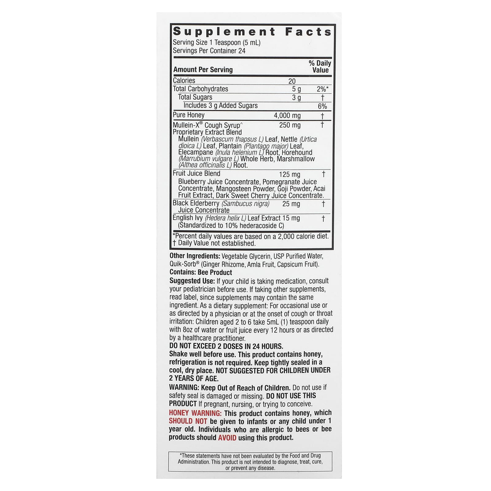 Nature's Answer, натуральный сироп от кашля Mullein-X® для детей, 120 мл