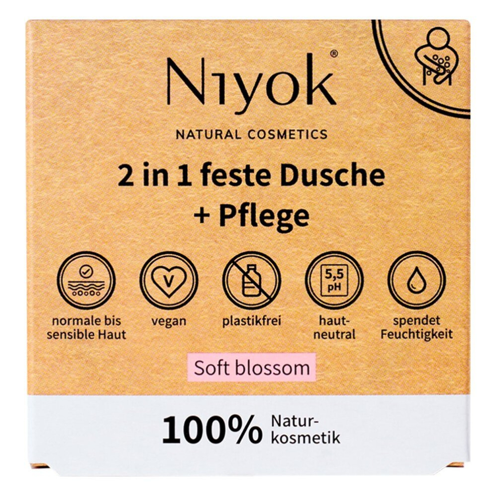 Твердый гель для душа и увлажняющий крем Niyok 2 в 1 (Soft Blossom), 80 гр
