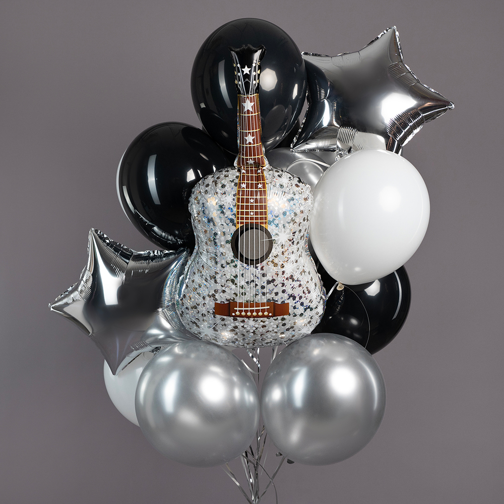 Шар (35''/89 см) Фигура, Гитара, Серебро, 1 шт. в уп.