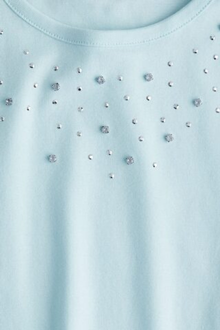 H&M Футболка из хлопка с вышивкой, бирюзовый