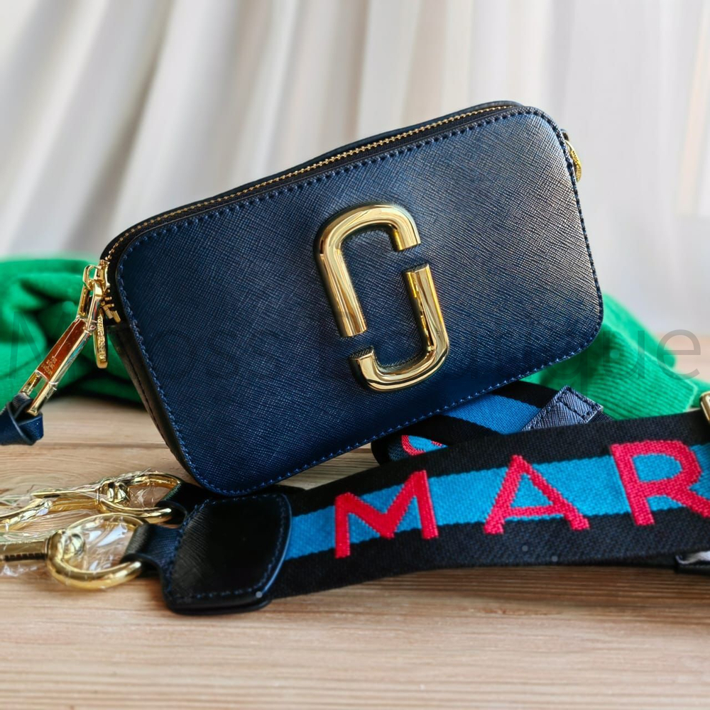 Темно-синяя сумка Marc Jacobs Logo Strap Snapshot Blue Sea Multi