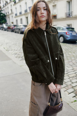 ZARA КУРТКА ИЗ 100% НАТУРАЛЬНОЙ ЗАМШИ, ХАКИ