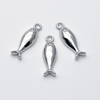 Подвеска Рыба, цвет серебро (родий), фианит, размер 16*5 мм, цена за 1 шт