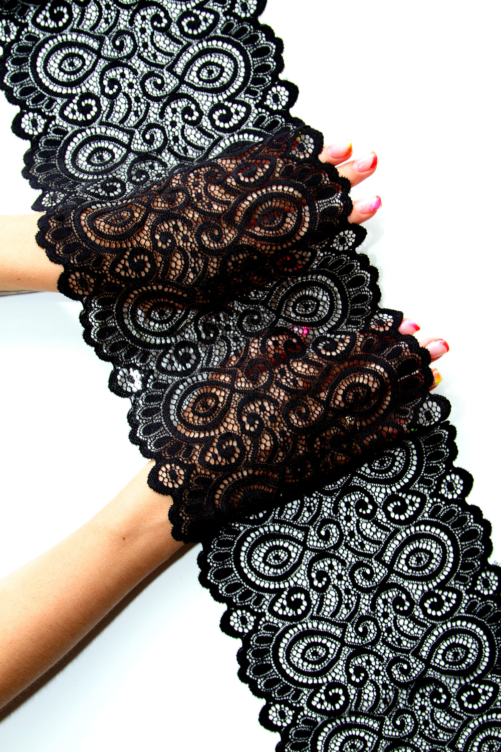 Эластичное кружево черное ширина 17 см