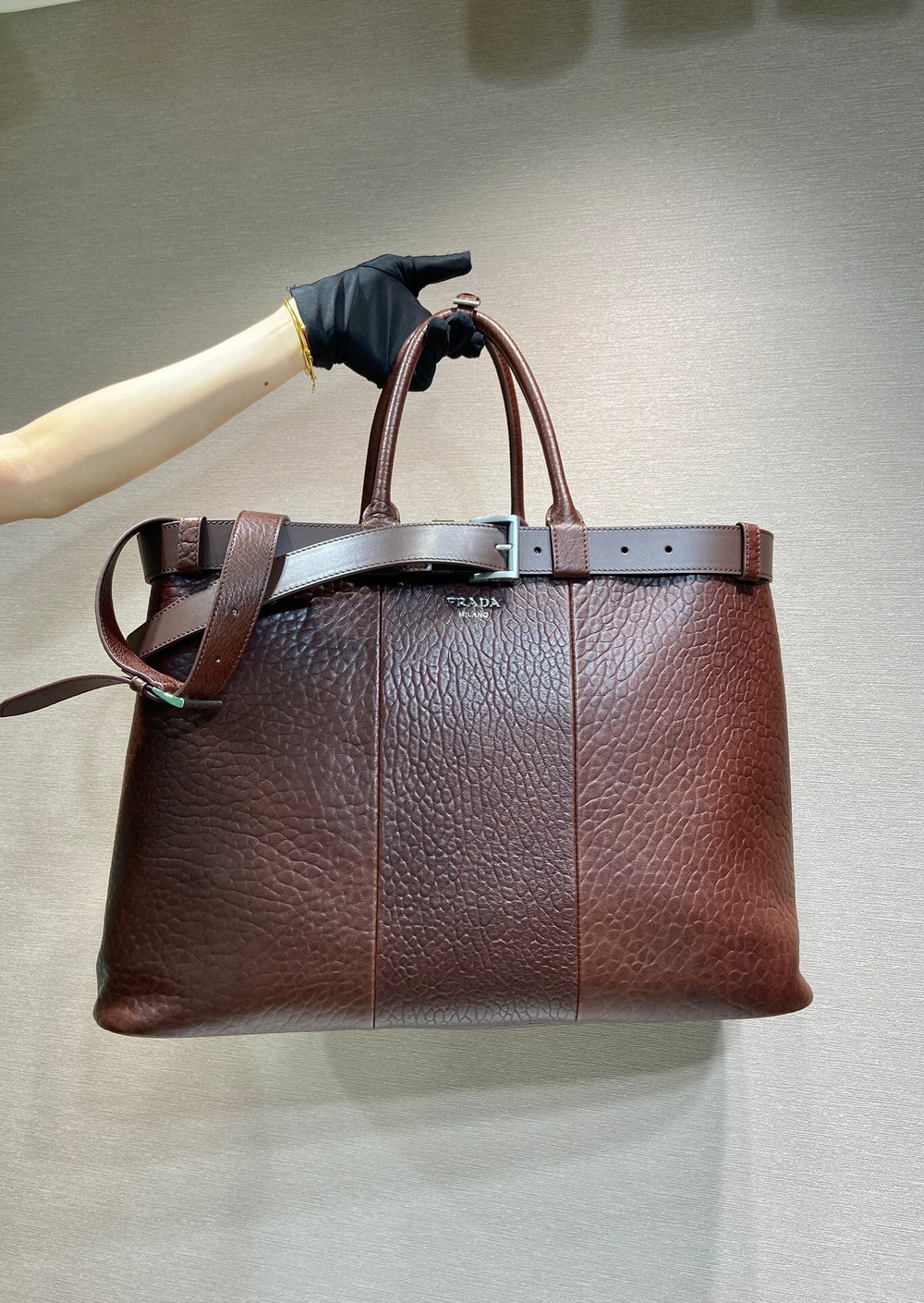 Prada Buckle Leather Bag With Belt 48 cm