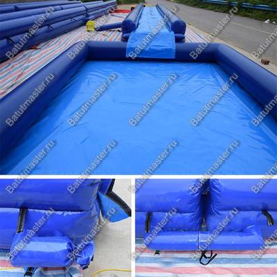 Водная горка с надувным дном, на подкачке ТУРБО "Гидроспуск", с бассейном, 150*3,5*0,8 м