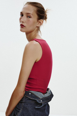 ZARA ТОП В РУБЧИК, ЦВЕТ ФУКСИИ