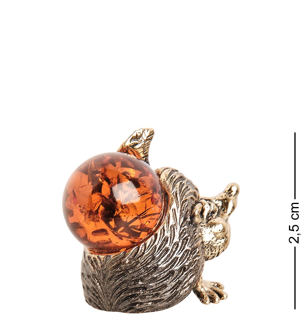 Народные промыслы AM- 277 Фигурка «Еж с яблоком « бол. (латунь, янтарь)