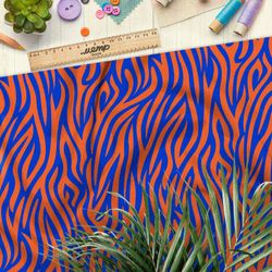 Ткань шелк Армани оранжево-синий тигр