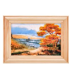 AMB-56/ 8 Картина «Парусник» (с янтарной крошкой) дер.рамка 8х12