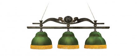 Лампа Лео II 3пл. клен (Авт. № 2,бархат зеленый,бахрома желтая,фурнитура золото)