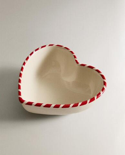 ZARA HOME НОВОГОДНЯЯ КЕРАМИЧЕСКАЯ МИСКА «СЕРДЦЕ», БЕЛЫЙ/КРАСНЫЙ