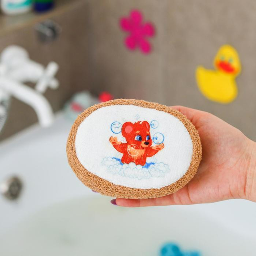 6832407 Мочалка «Мишутка», 11×14 см, цвет бежевый