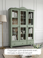 Dipriz Шкаф с витриной Бритта из массива сосны, 3 двери, 113х32х186 см, эвкалипт