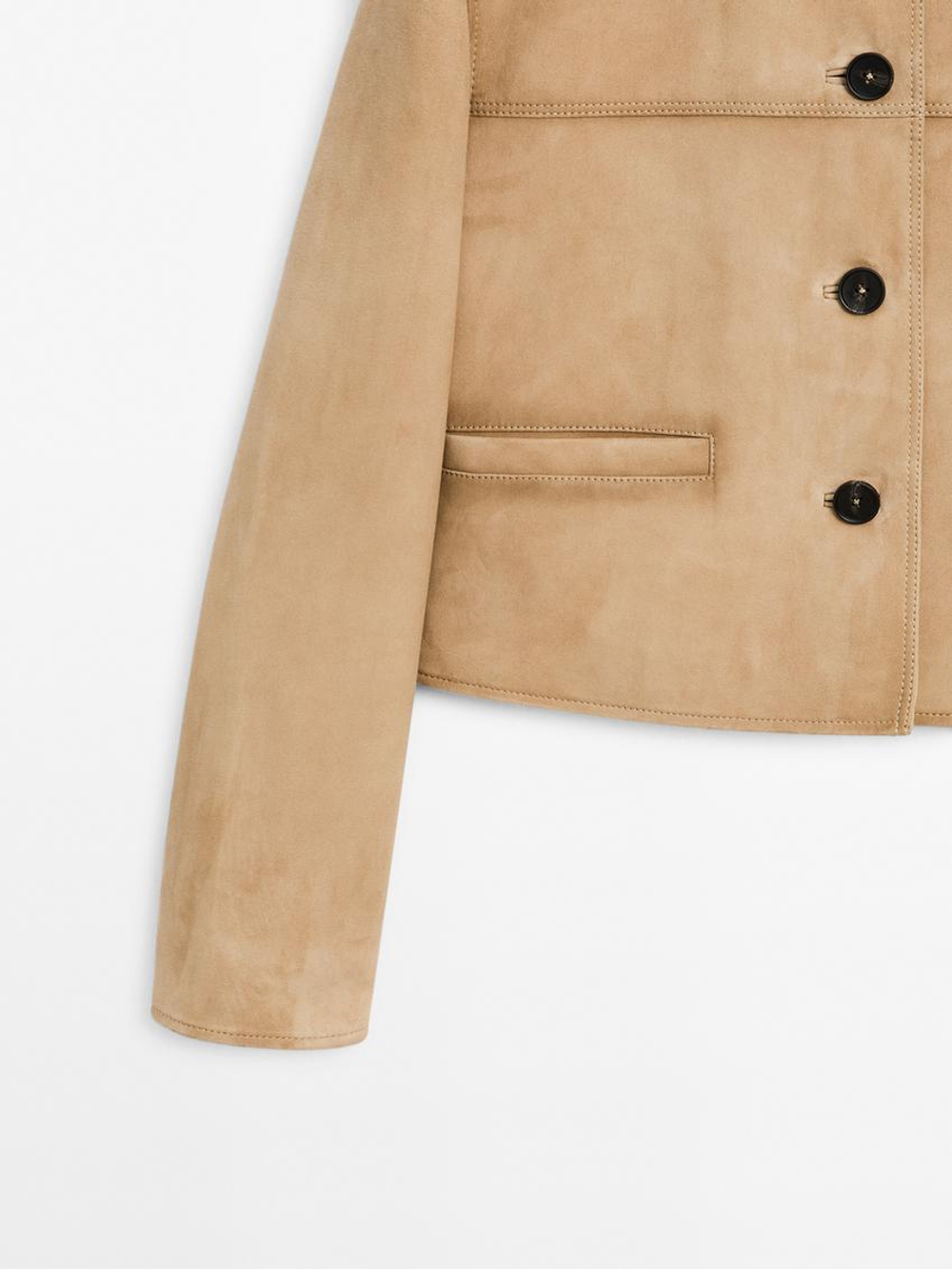 Massimo Dutti Короткая куртка из замши с декоративной строчкой, песочный