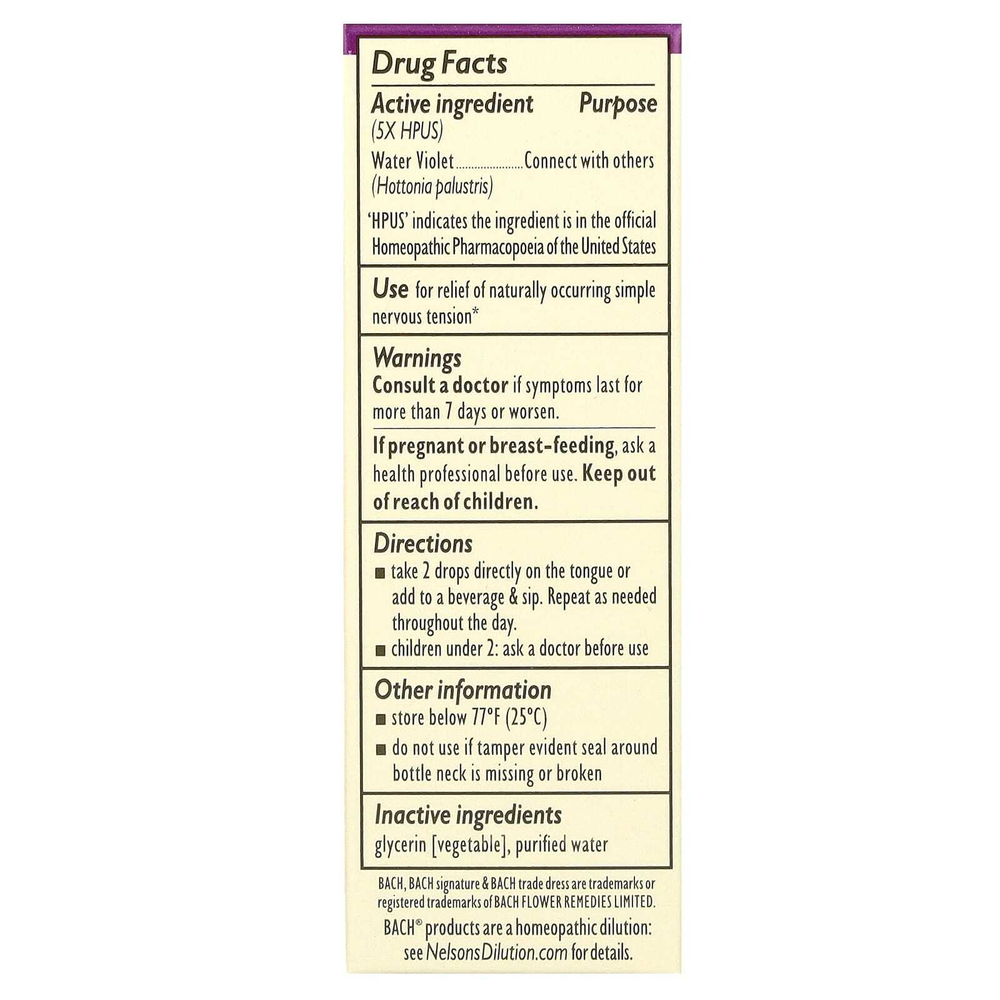 Bach, Original Flower Remedies, вода из фиалки, 10 мл (0,35 жидк. унции)