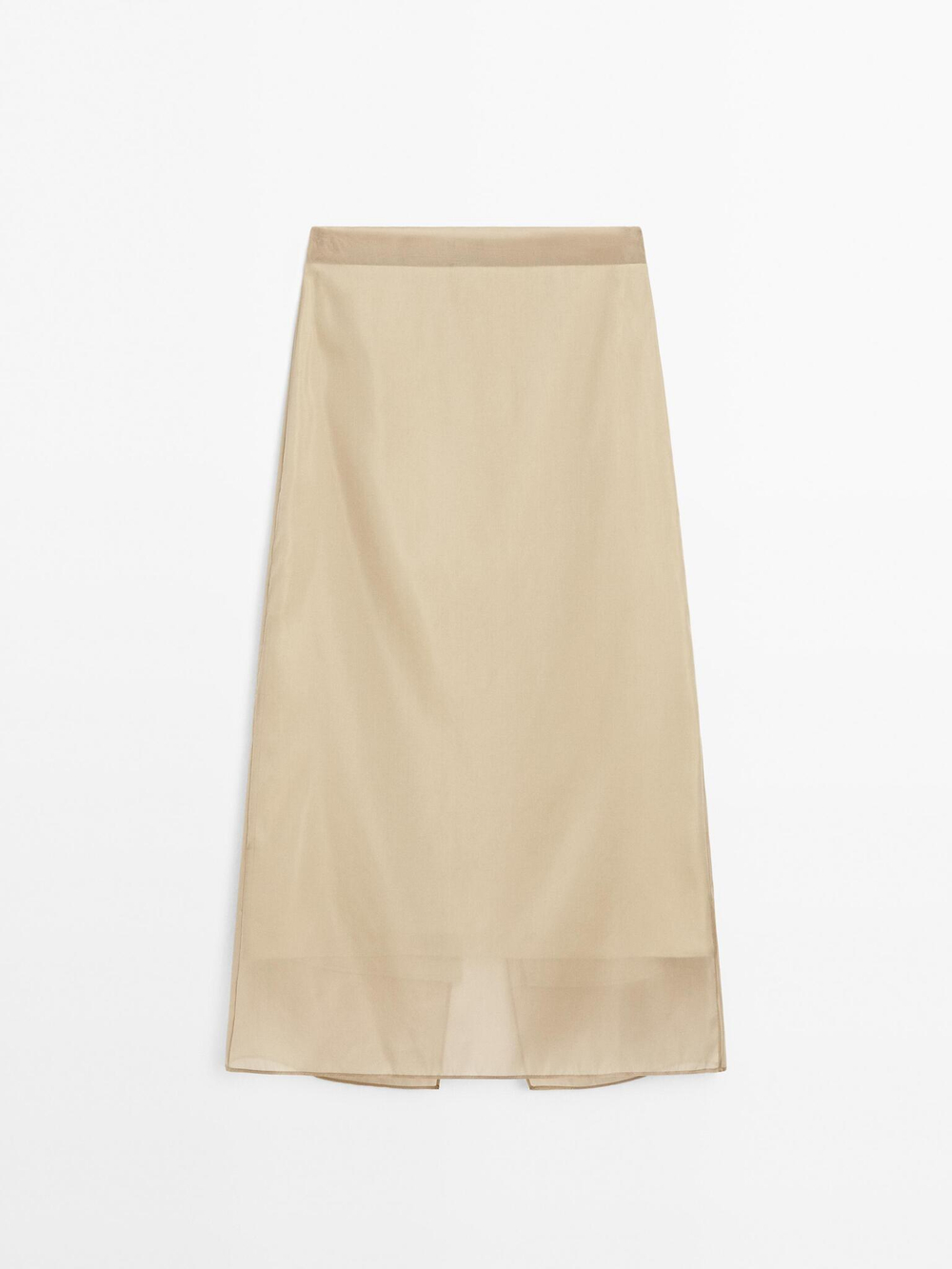 Massimo Dutti Двухслойная юбка миди из смесового шелка, бежевый