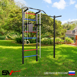 Уличная шведская стенка Sv Sport с комплектом турник прямой У424 (Турник/Брусья/Канат/кольца/лестница/Кронш бокс)