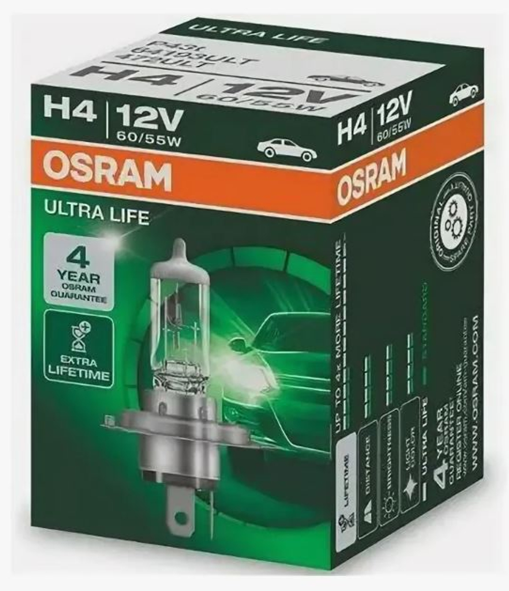 Автолампа H4 12V 60/55W P43t Osram  3200К ULTRA LIFE (64193ULT) шт ORIGINAL