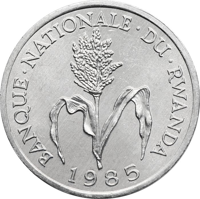 1 франк 1985 Руанда, Цветущий стебель проса UNC
