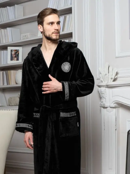 Халат мужской Gianni с капюшоном Черный "Polens"