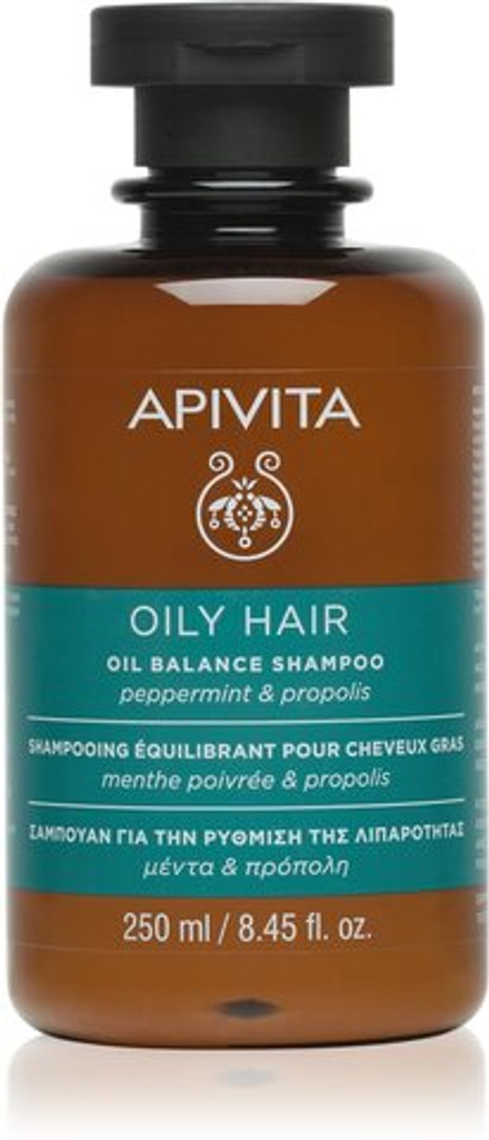 Apivita Hair Care Oily Hair - шампунь глубокого очищения для жирной кожи головы, укрепляющий волосы и придающий им больший блеск. /   250  ml  / GTIN 5201279080426