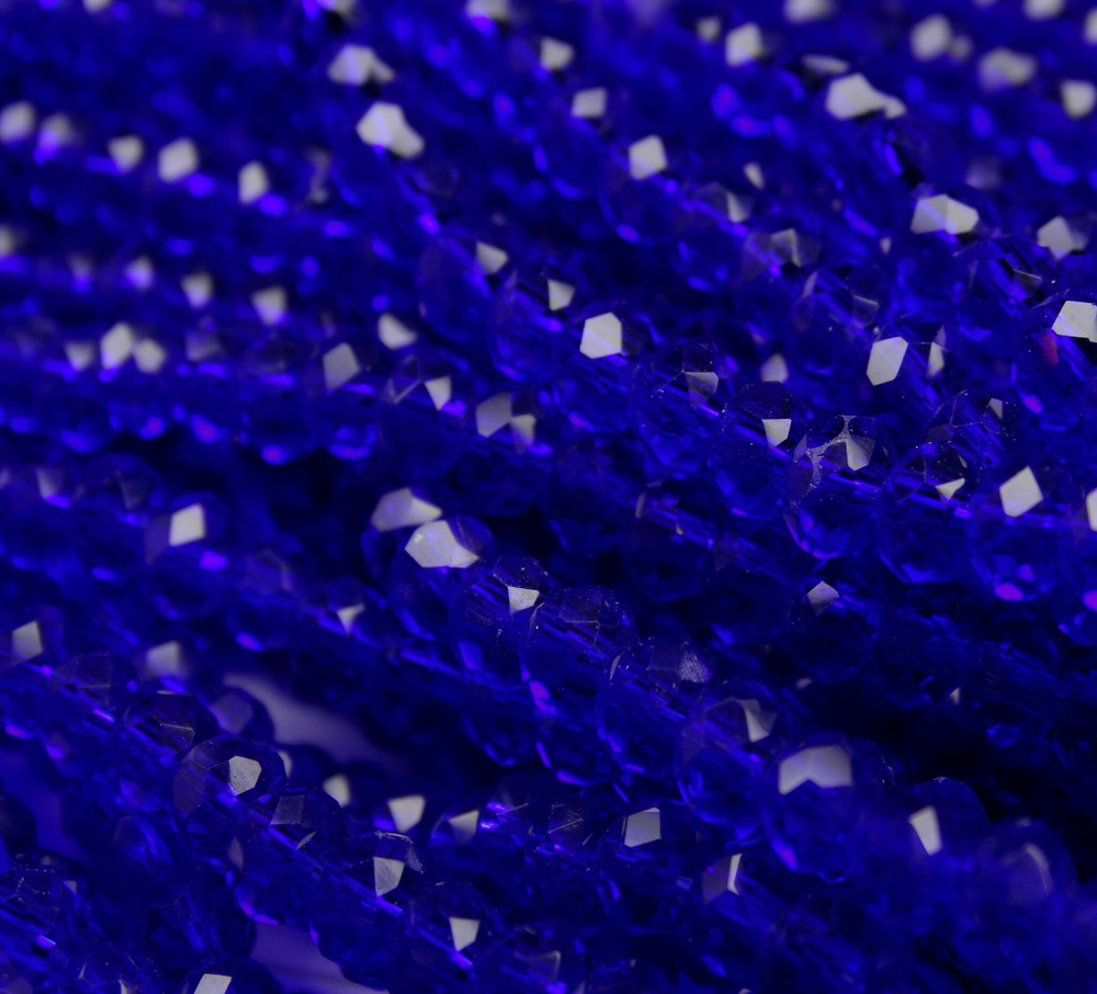 БП019НН34 Хрустальные бусины "рондель", цвет: синий прозрачный, 3х4 мм, кол-во: 95-100 шт.