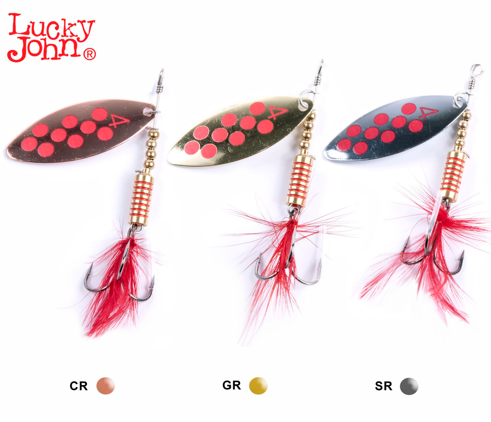 Набор блесен вращающихся LUCKY JOHN Spin-X Long №4, 9 г, цвет SR, CR, GR (3 шт)