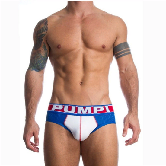 Мужские трусы брифы в сетку синие с белой вставкой PUMP! H389-9