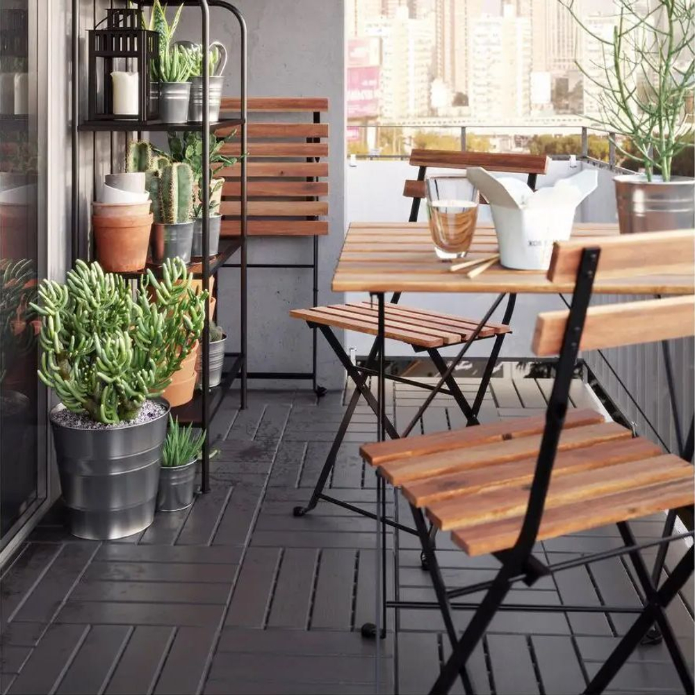 Комплект садовой мебели Тэрно из массива березы с нержавеющим стальным каркасом, складной стол и 2 складных стула для улицы дачи кафе, венге