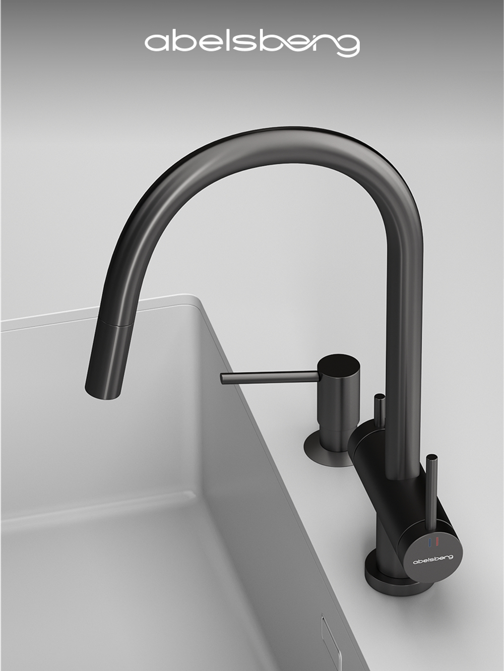 Смеситель для кухни Abelsberg Aera EMF71709GM c вытяжным изливом и возможностью подключения фильтра для воды, цвет космическая сталь, PVD покрытие