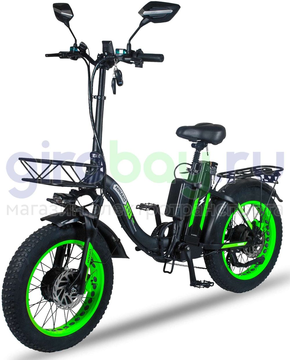 Электровелосипед Minako F11 Pro Dual 48V/20Ah (полный привод) 2025 года - Салатовый обод фото №1