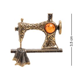 AM-2234 Брошь «Швейная машинка» (латунь, янтарь)