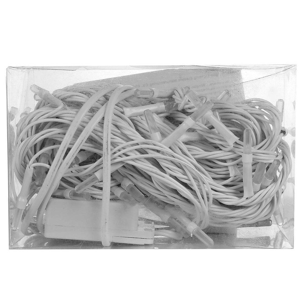 Электрогирлянда LED цветная 100 ламп, 9 м, 4 р.м, белый провод, в конце розетка кор