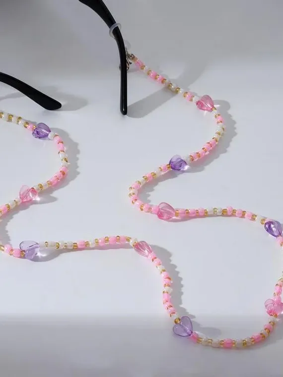 Цепочка для очков "Сердечки" объёмные, цвет розово-фиолетовый, 70 см