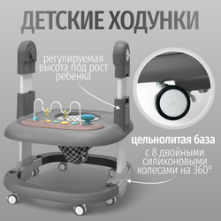 Стульчик для кормления, ходунки, качели 5в1 Bubago William серый