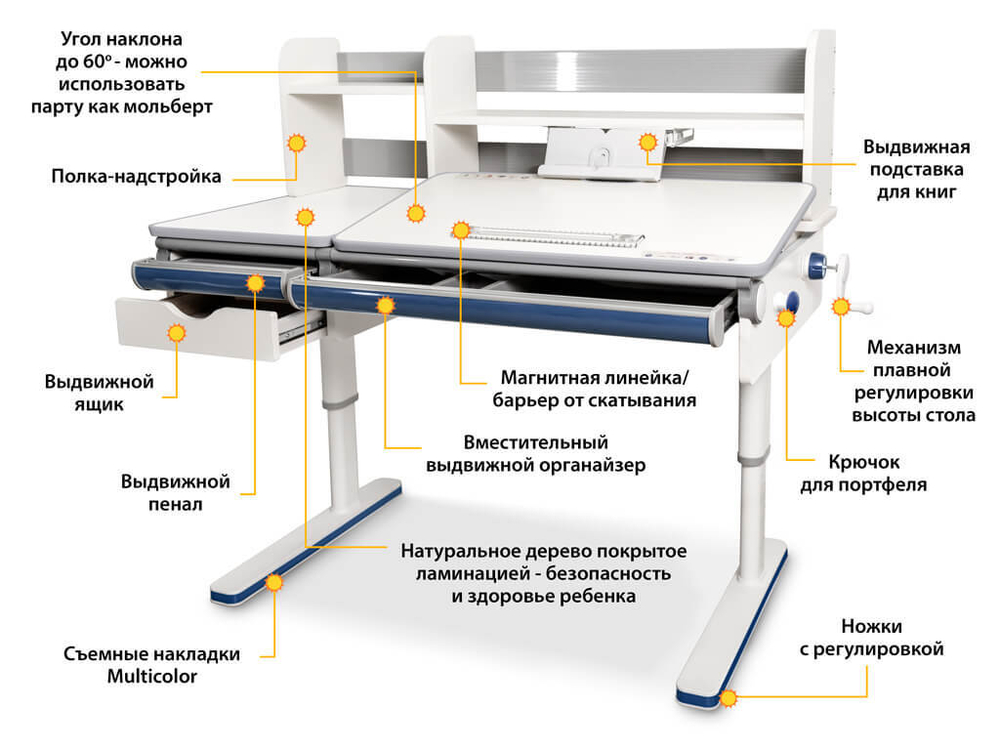 Растущая парта Mealux Montreal Multicolor BD-670 (1200×650 мм)