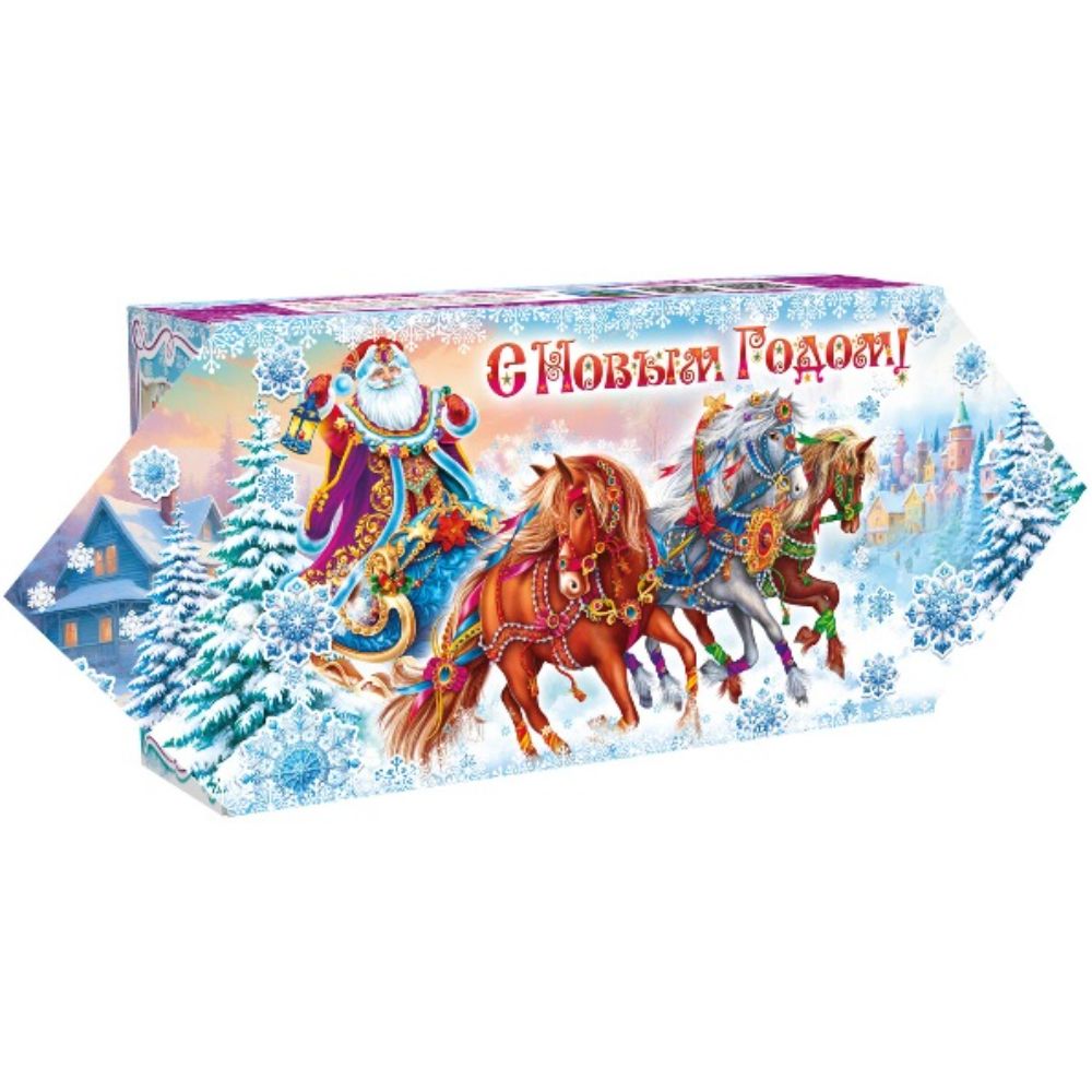 Подарочная коробка новогодняя "Конфета - тройка" 500 гр Картон ВД-лак (1/250шт)