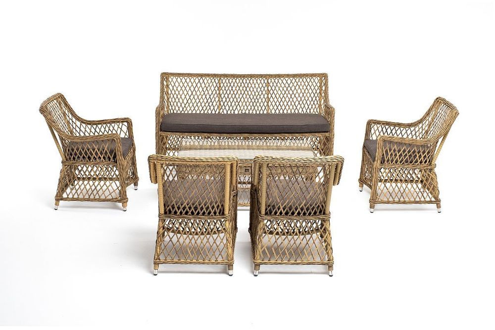 "Асти" лаунж-зона из искусственного ротанга на 6 персоны, цвет соломенный