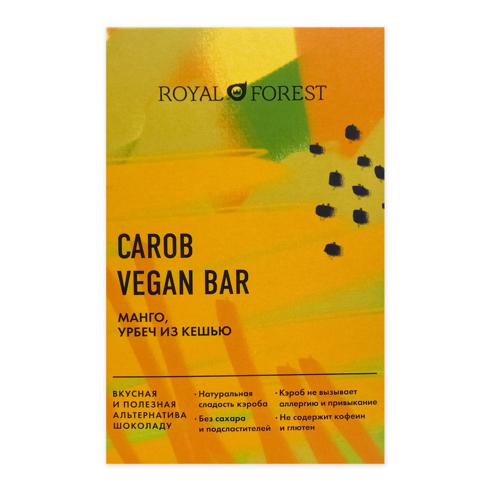 Шоколад ROYAL FOREST Carob Vegan Bar Манго, урбеч из кешью 50 г