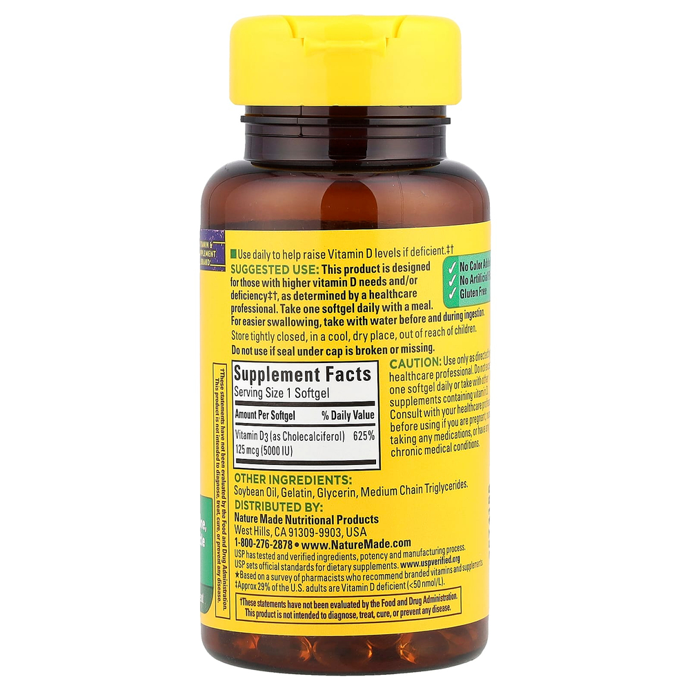 Nature Made, D3, 125 мкг (5000 МЕ), 90 мягких таблеток