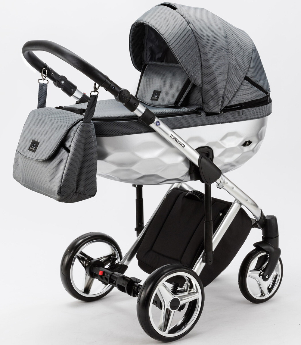 Детская коляска Adamex Chantal Star Collection 2 в 1 STAR002A СЕРЫЙ С СЕРЕБР.ЛЮРЕКСОМ+ХРОМ.РАМА