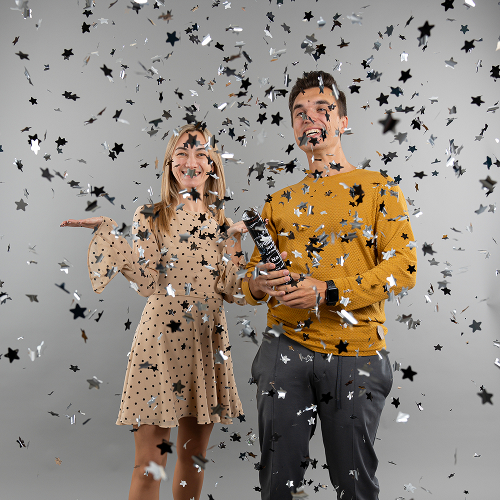 Пневмохлопушка (12/30 см), Лучший В Мире, №1, Звезды фольга, Черный/Серебро, Металлик