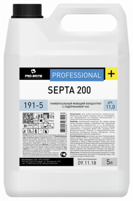 Универсальный моющий концентрат с содержанием ЧАС Pro-Brite Septa 200 5 л